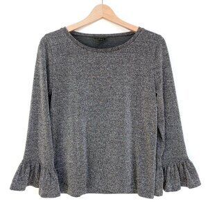 J.Crew Womens Silver Metallic Flutter Bell Sleeve Top Size M
